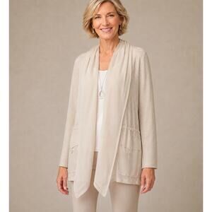 CHICO'S 3 Silk Linen Dressy Open Jacket Topper‎ XL Pockets Event Career Travel